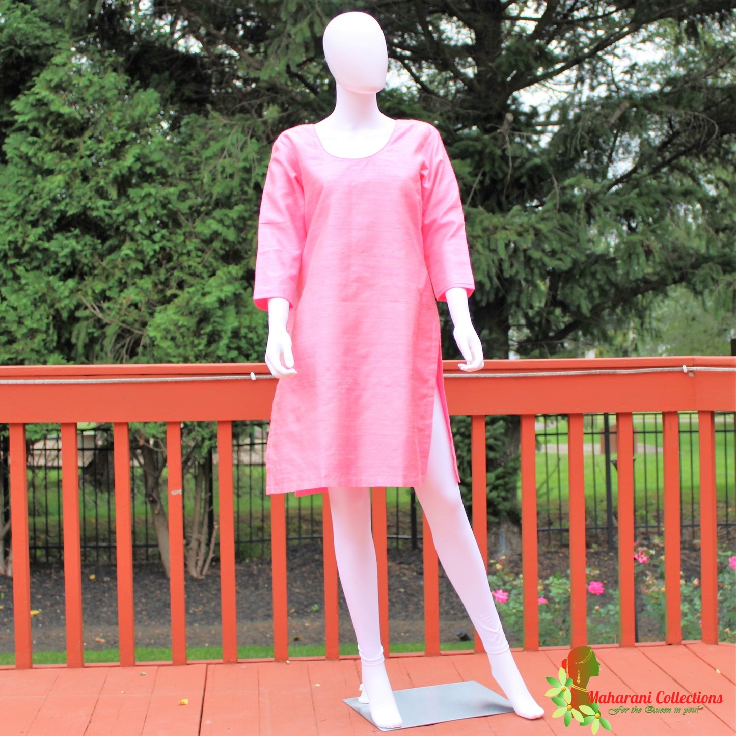 Maharani's Finest Silk Pant Suit - Pure Bhagalpur Tussar Silk - Pink (M)