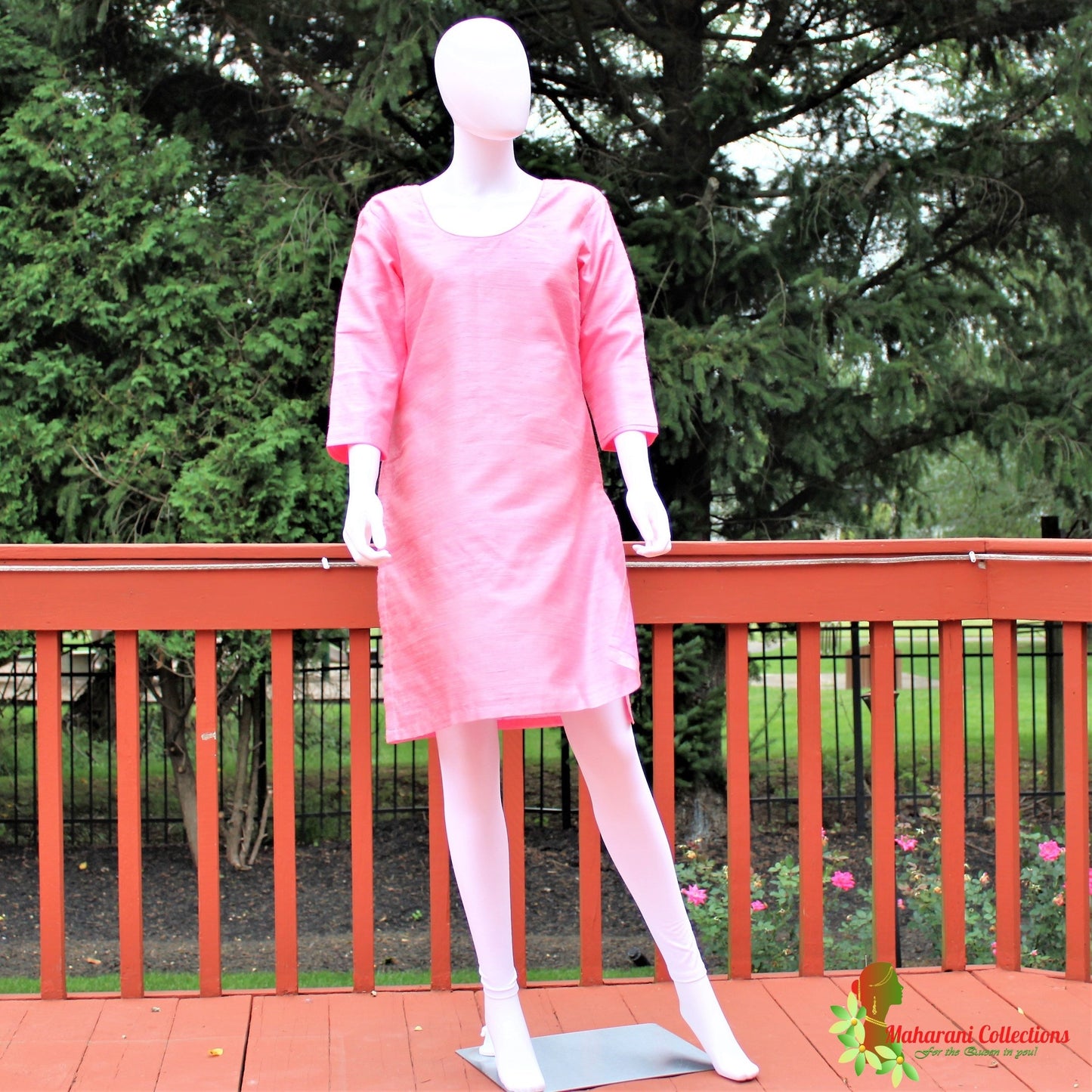 Maharani's Finest Silk Pant Suit - Pure Bhagalpur Tussar Silk - Pink (M)