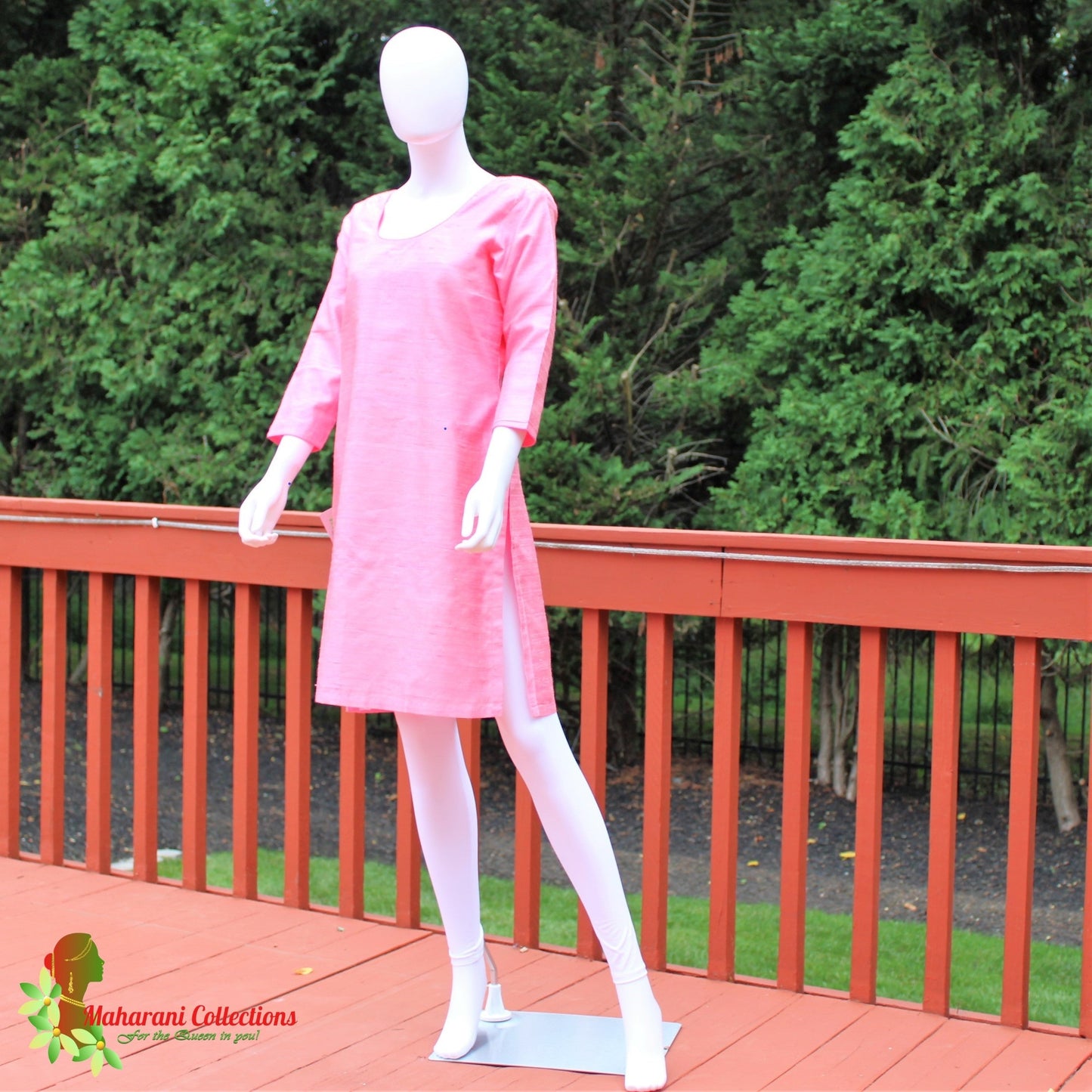 Maharani's Finest Silk Pant Suit - Pure Bhagalpur Tussar Silk - Pink (M)