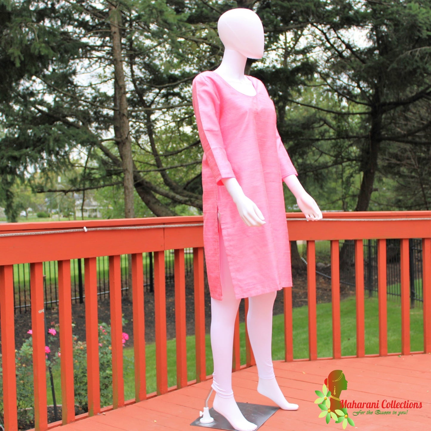 Maharani's Finest Silk Pant Suit - Pure Bhagalpur Tussar Silk - Pink (M)