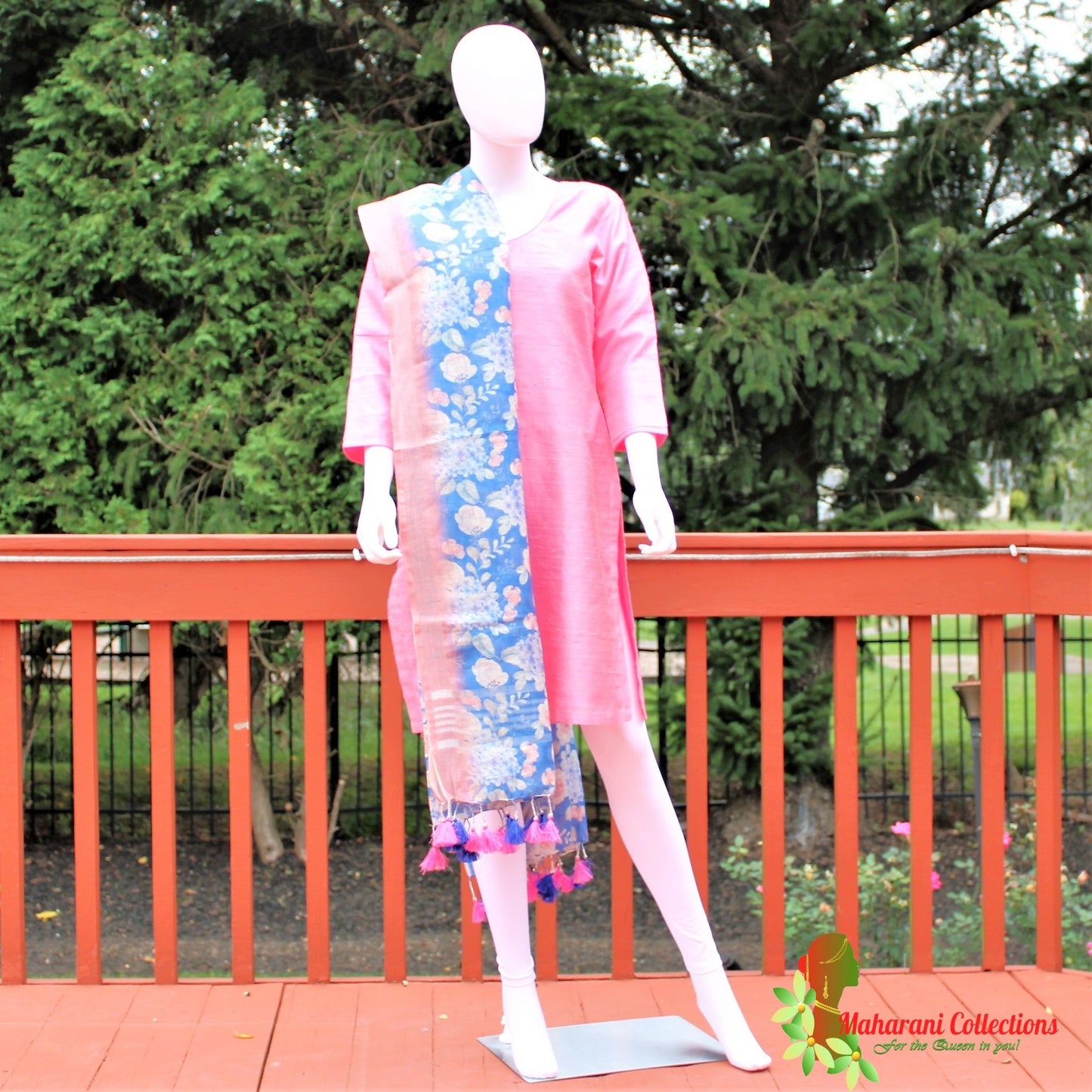 Maharani's Finest Silk Pant Suit - Pure Bhagalpur Tussar Silk - Pink (M)