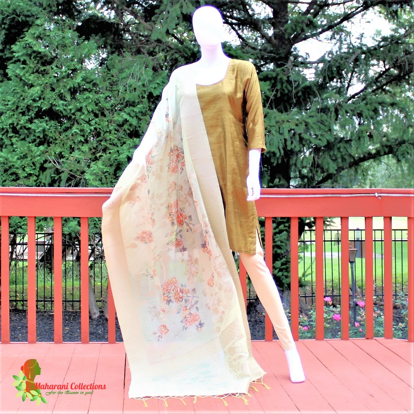 Maharani's Finest Silk Pant Suit - Pure Bhagalpur Tussar Silk - Olive Green (M)