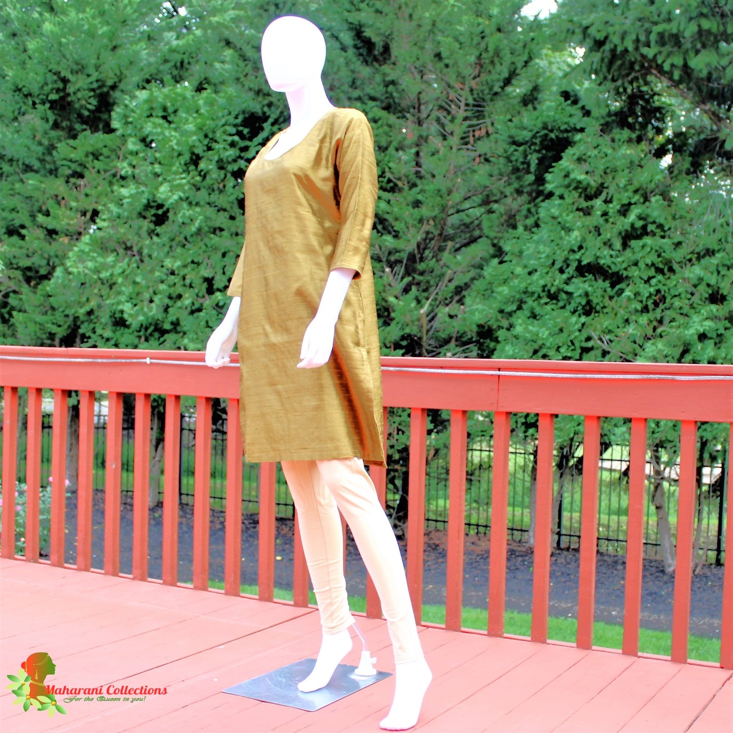 Maharani's Finest Silk Pant Suit - Pure Bhagalpur Tussar Silk - Olive Green (M)