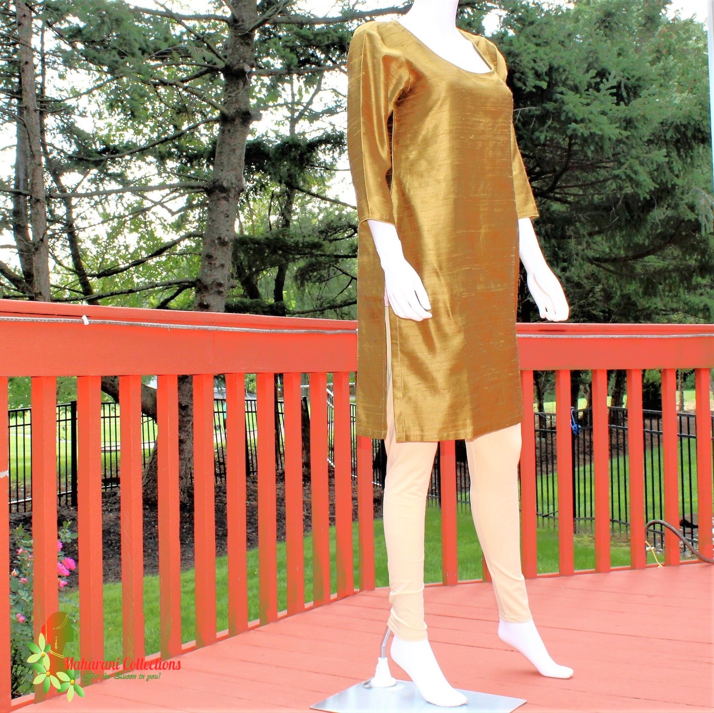 Maharani's Finest Silk Pant Suit - Pure Bhagalpur Tussar Silk - Olive Green (M)