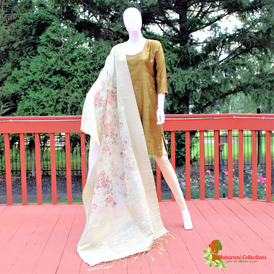 Maharani's Finest Silk Pant Suit - Pure Bhagalpur Tussar Silk - Olive Green (M)