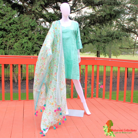 Maharani's Finest Silk Pant Suit - Pure Bhagalpur Tussar Silk - Light Sea Green (M)