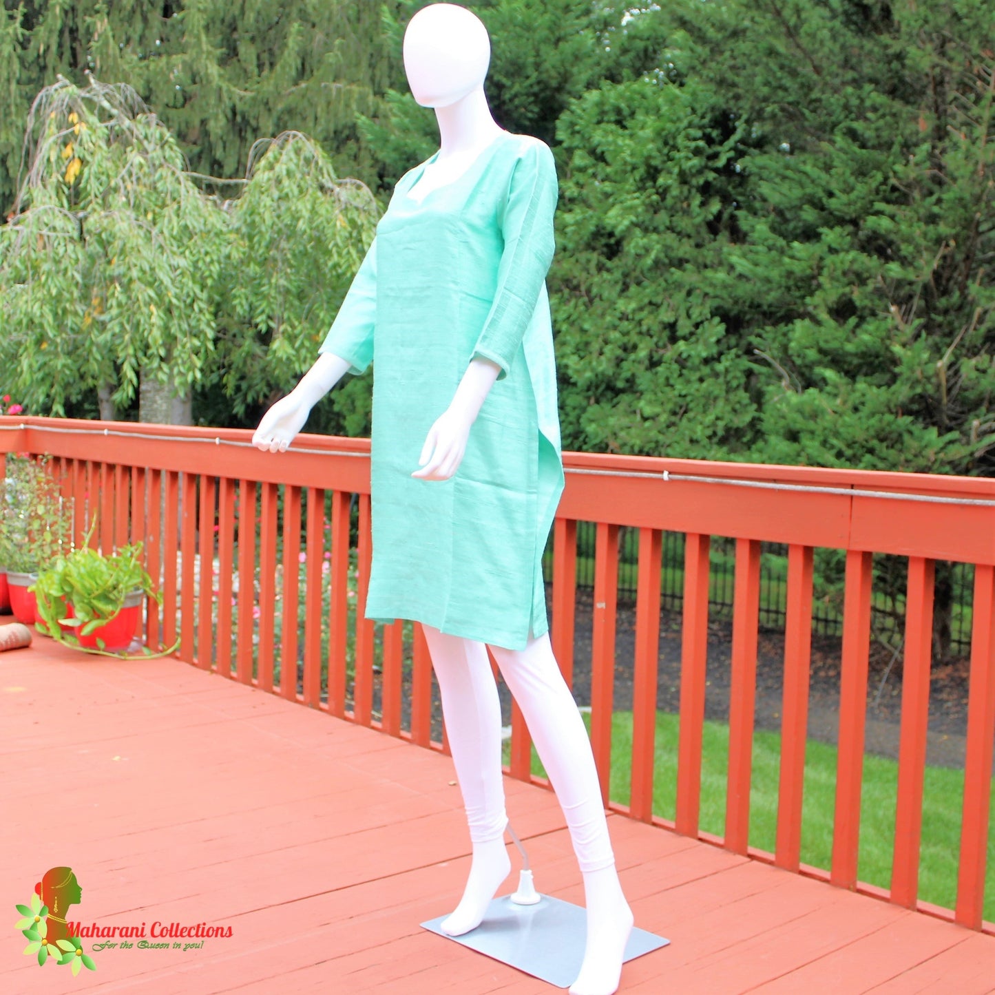 Maharani's Finest Silk Pant Suit - Pure Bhagalpur Tussar Silk - Light Sea Green (M)