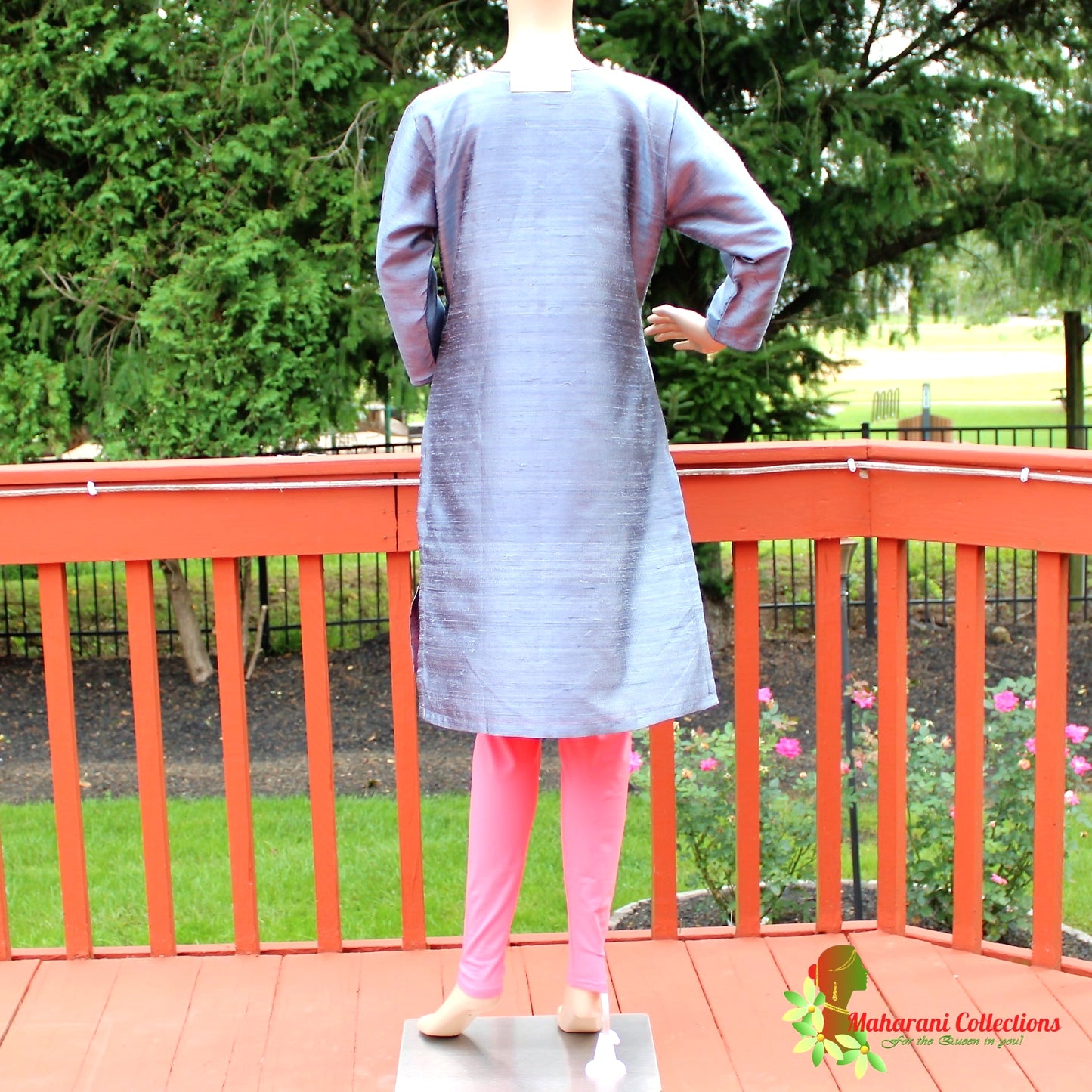 Maharani's Finest Silk Pant Suit - Pure Bhagalpur Tussar Silk - Slate Grey (M)