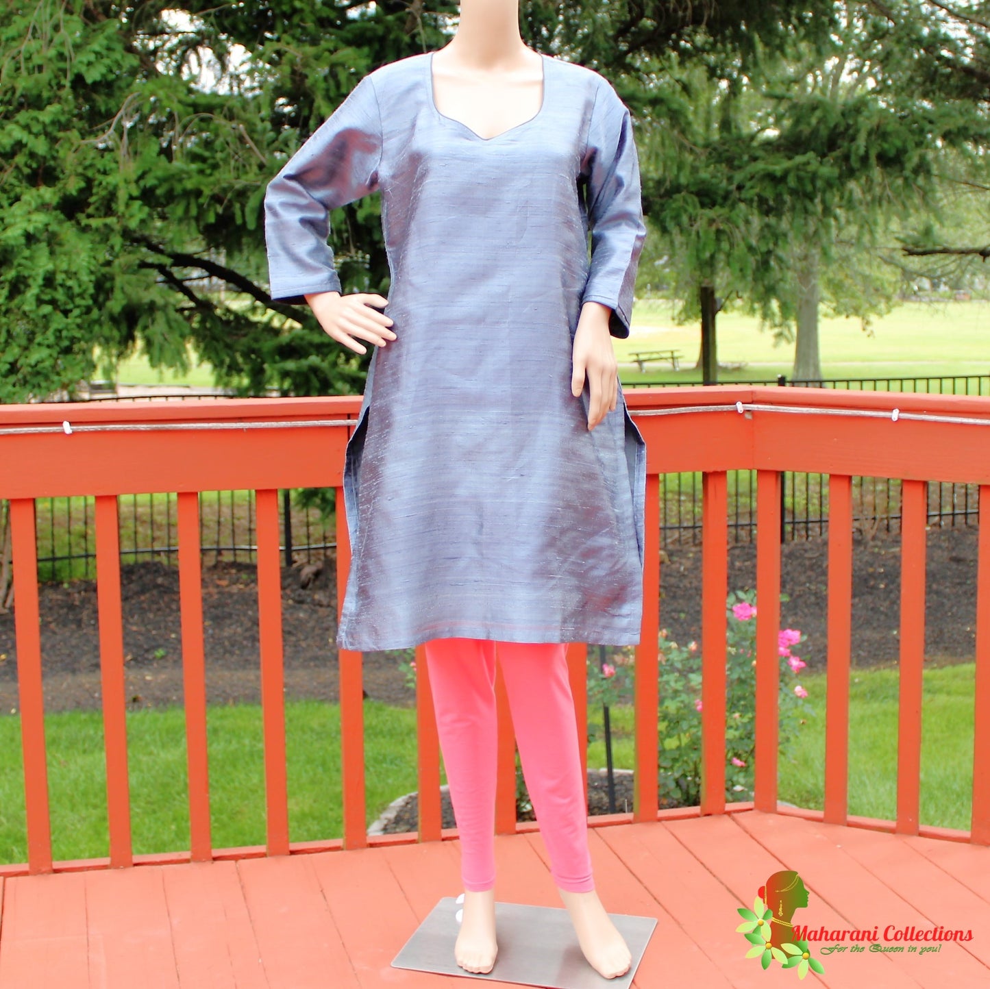 Maharani's Finest Silk Pant Suit - Pure Bhagalpur Tussar Silk - Slate Grey (M)