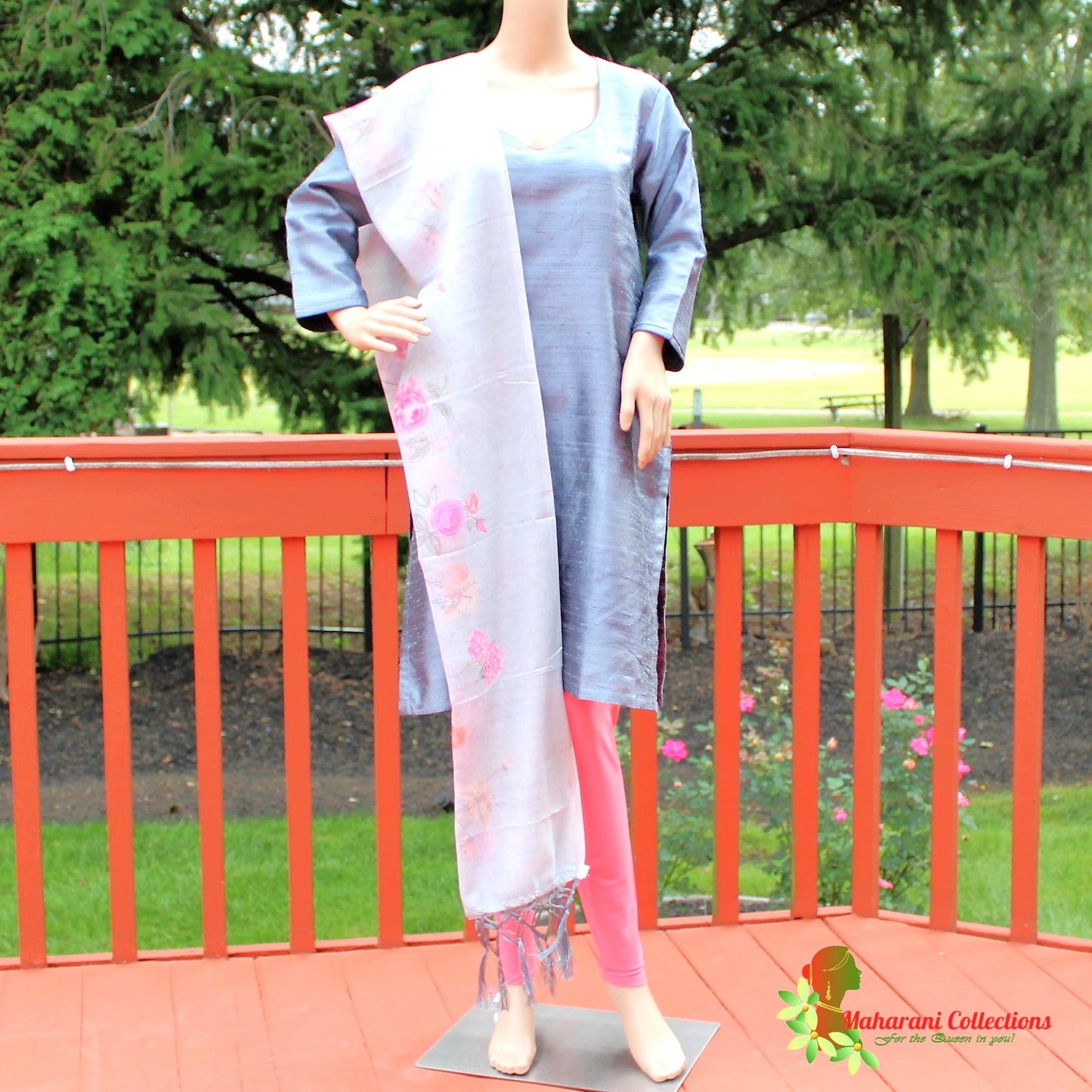 Maharani's Finest Silk Pant Suit - Pure Bhagalpur Tussar Silk - Slate Grey (M)
