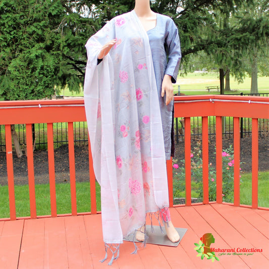 Maharani's Finest Silk Pant Suit - Pure Bhagalpur Tussar Silk - Slate Grey (M)