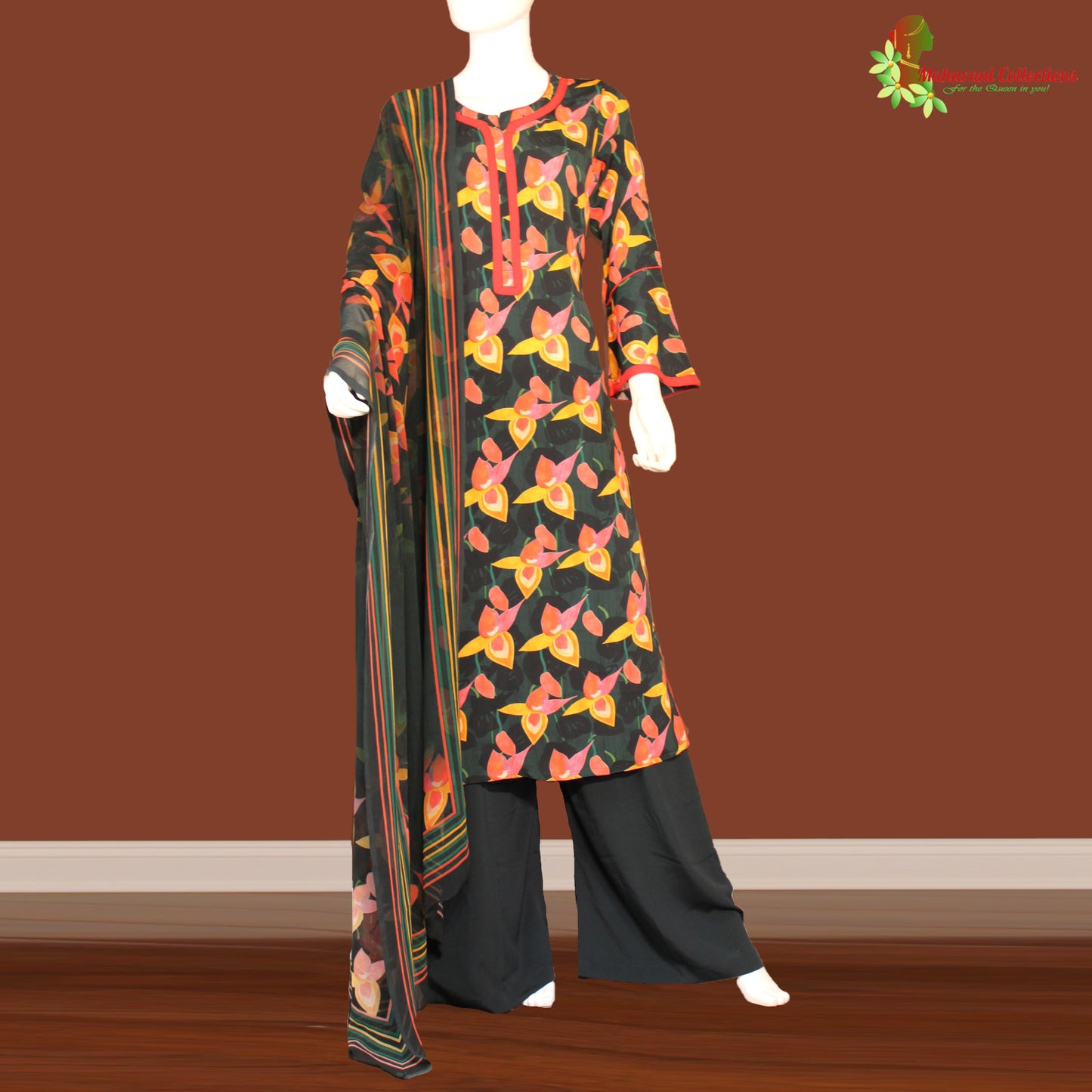 Maharani's Palazzo Suit Set - Black (XL) - Soft Chiffon