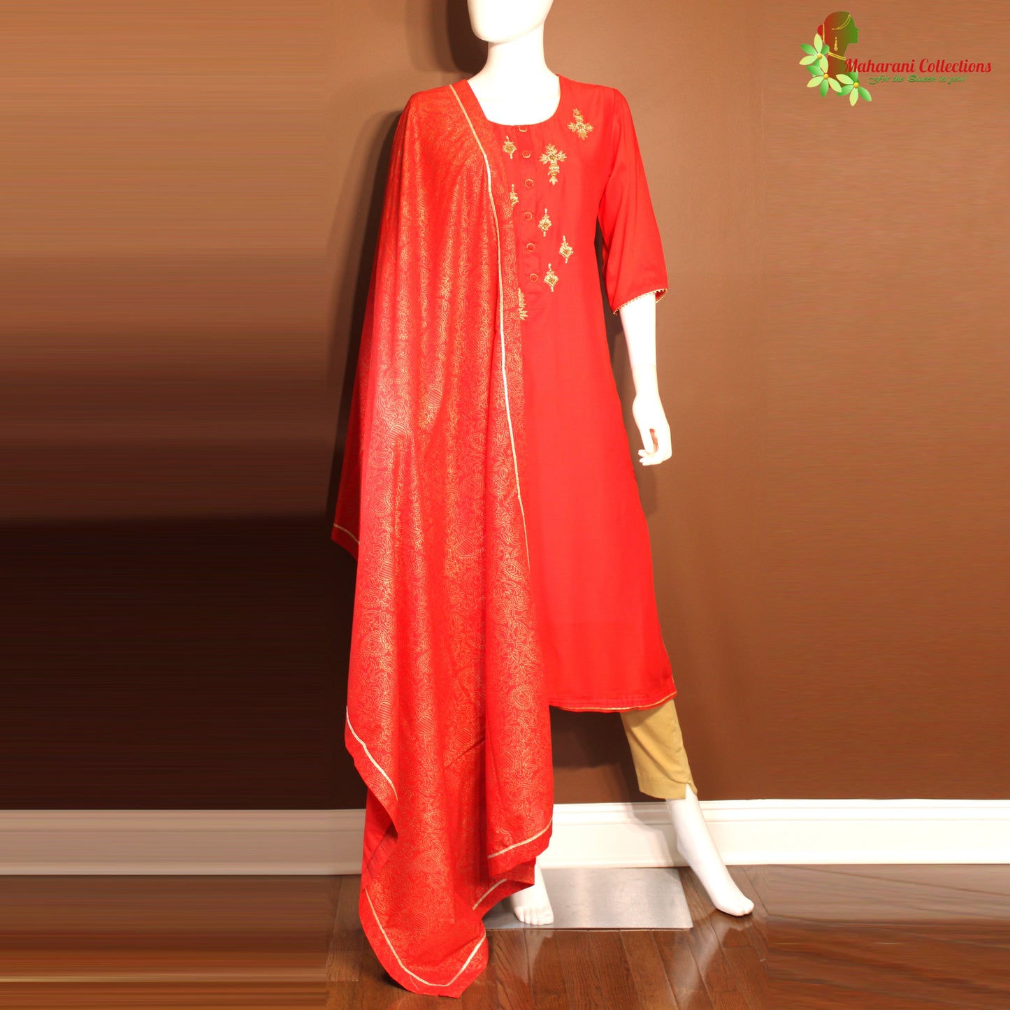 Maharani's Finest Silk Pant Suit - Red (L)