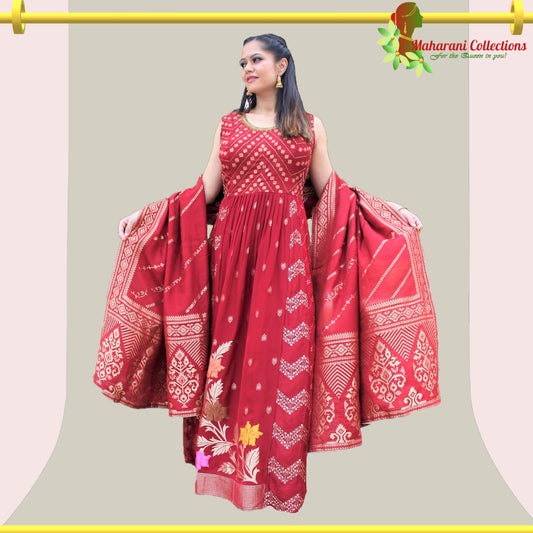 Maharani's Anarkali Suit - Maroon (L) Silk Gala Gown