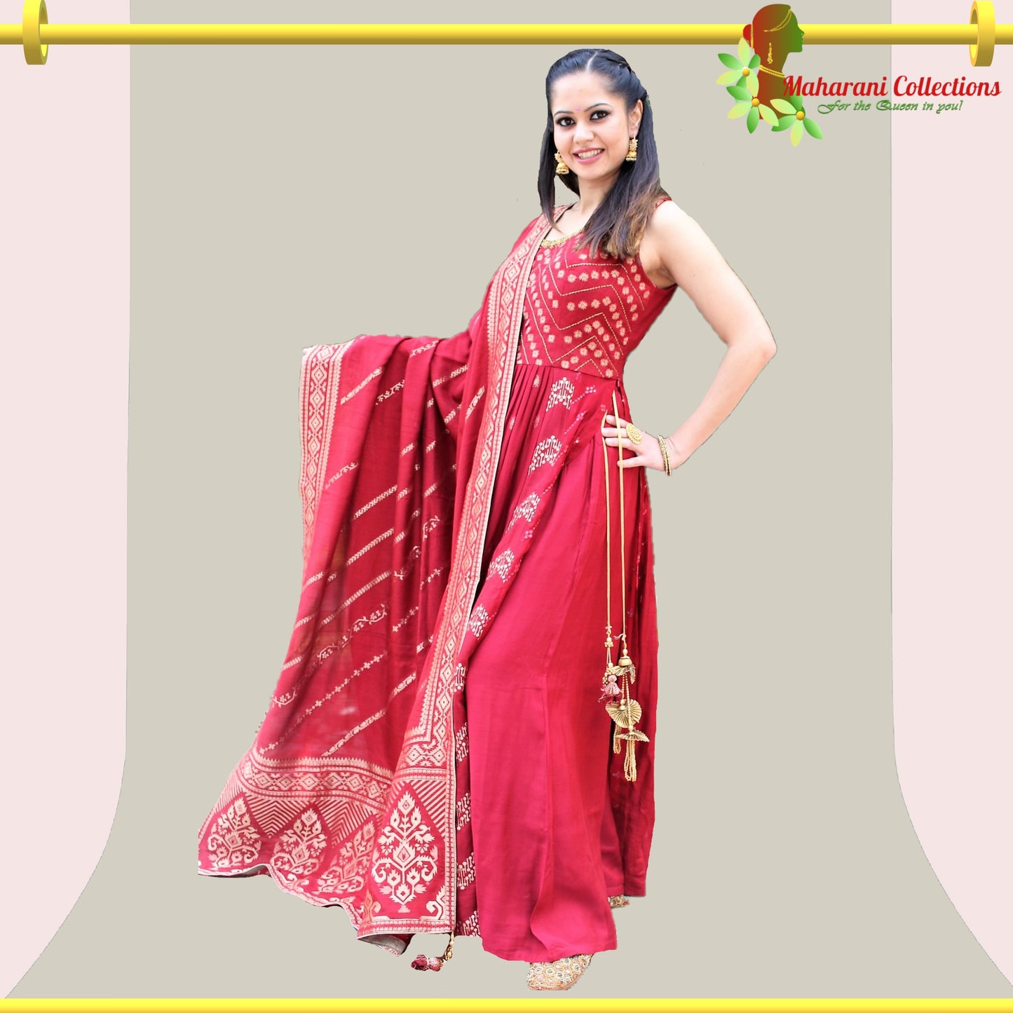 Maharani's Anarkali Suit - Maroon (L) Silk Gala Gown