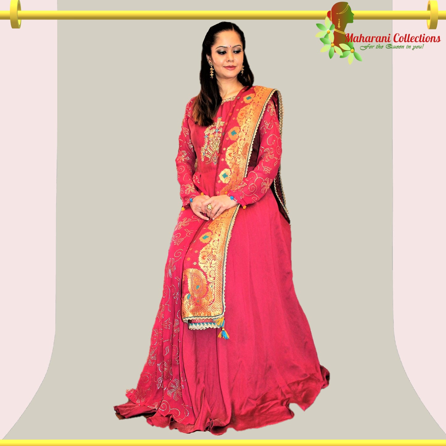 Maharani's Anarkali Suit - Maroon (M) Silk Gala Gown
