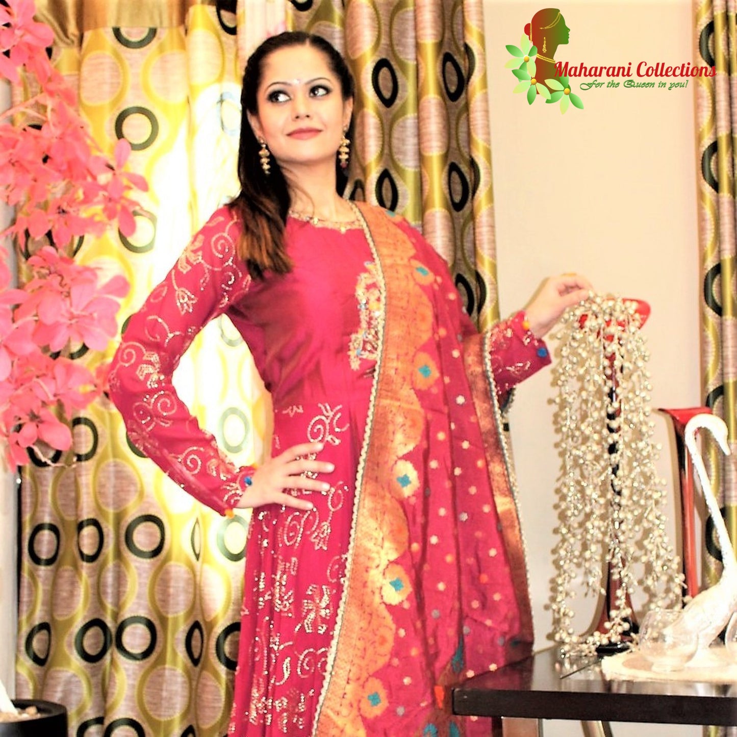 Maharani's Anarkali Suit - Maroon (M) Silk Gala Gown