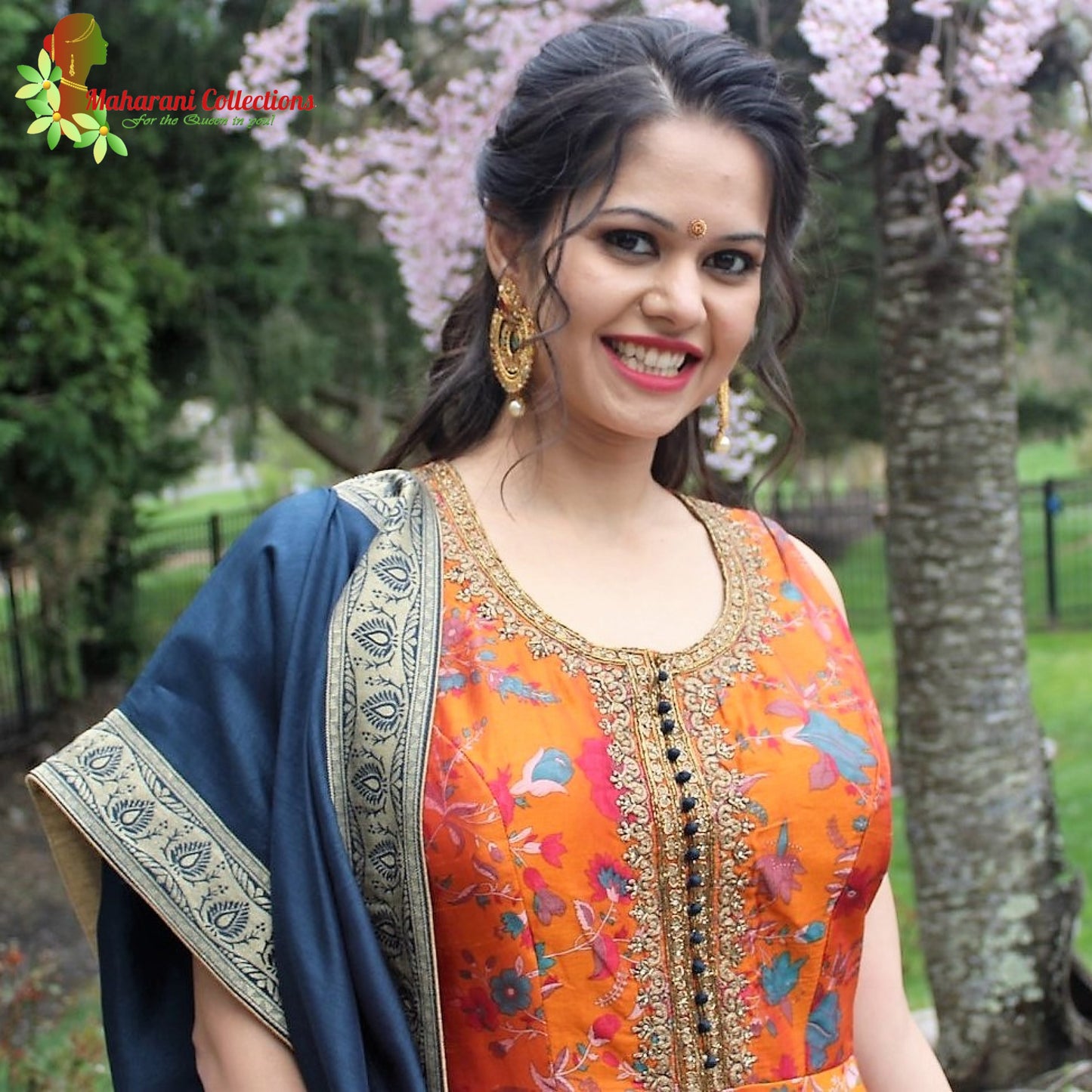 Maharani's Anarkali Suit - Orange (XL) Silk Gala Gown