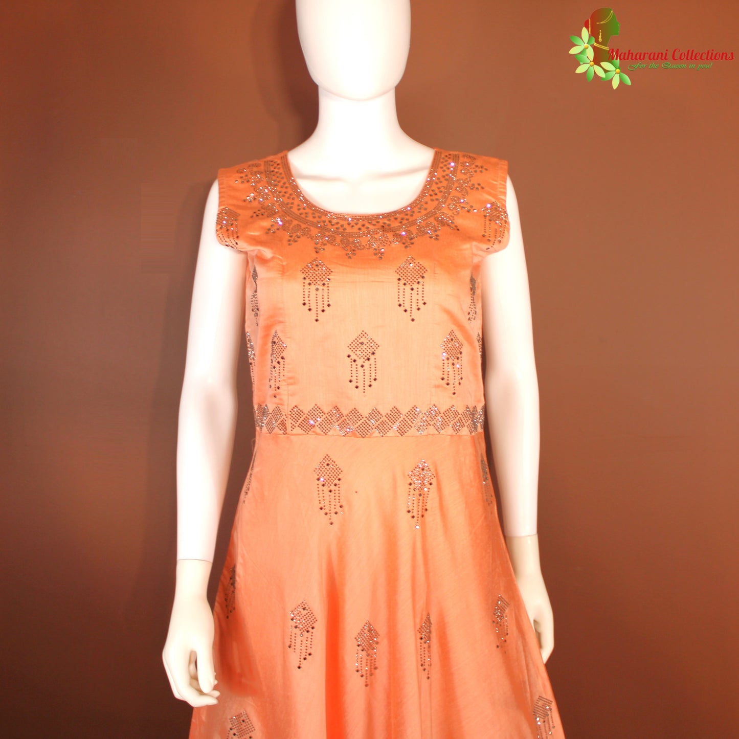 Maharani's Designer Silk Anarkali Suit - Peach (M) - Gala Gown