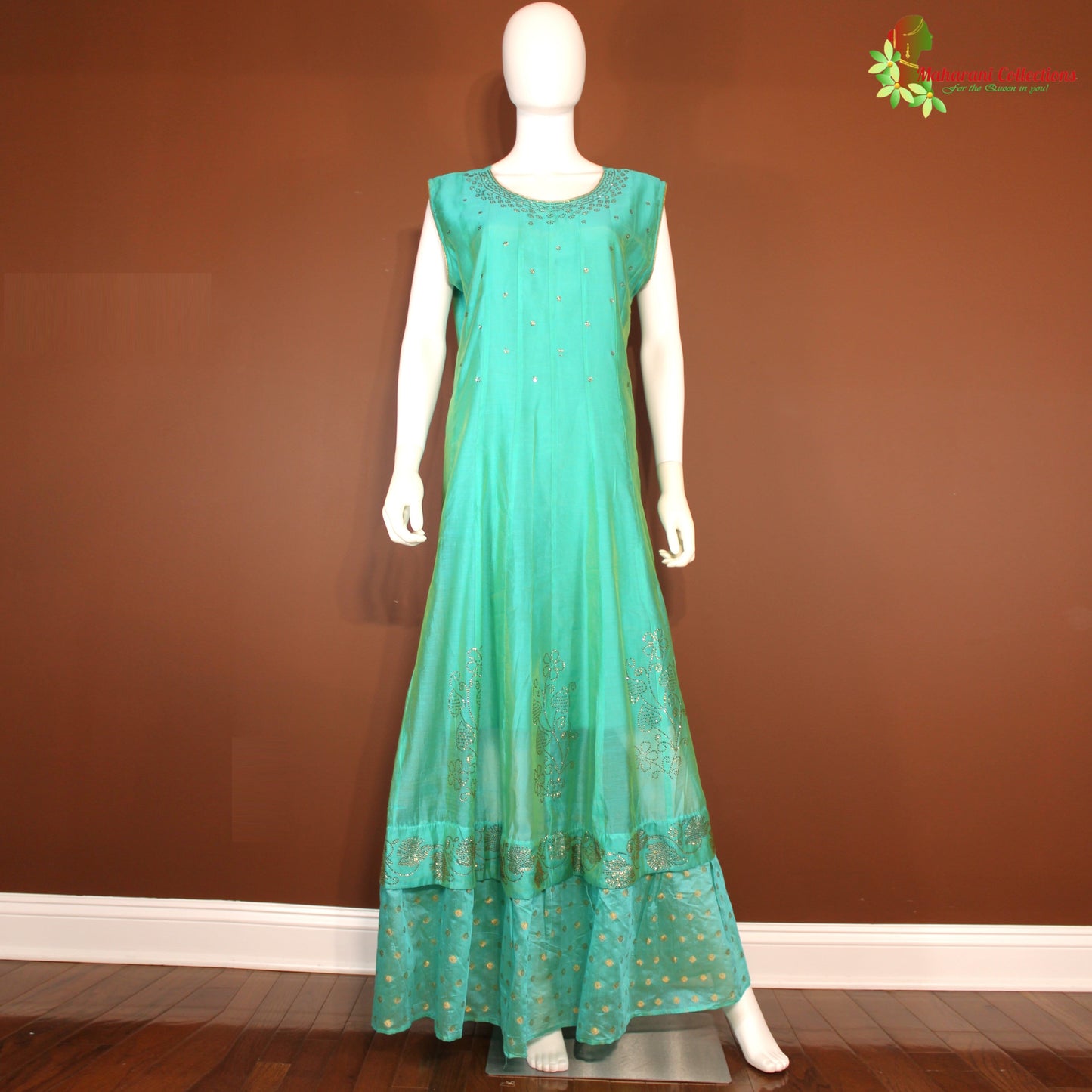 Maharani's Designer Anarkali Suit - Sea Green (L) - Net and Silk - Gala Gown