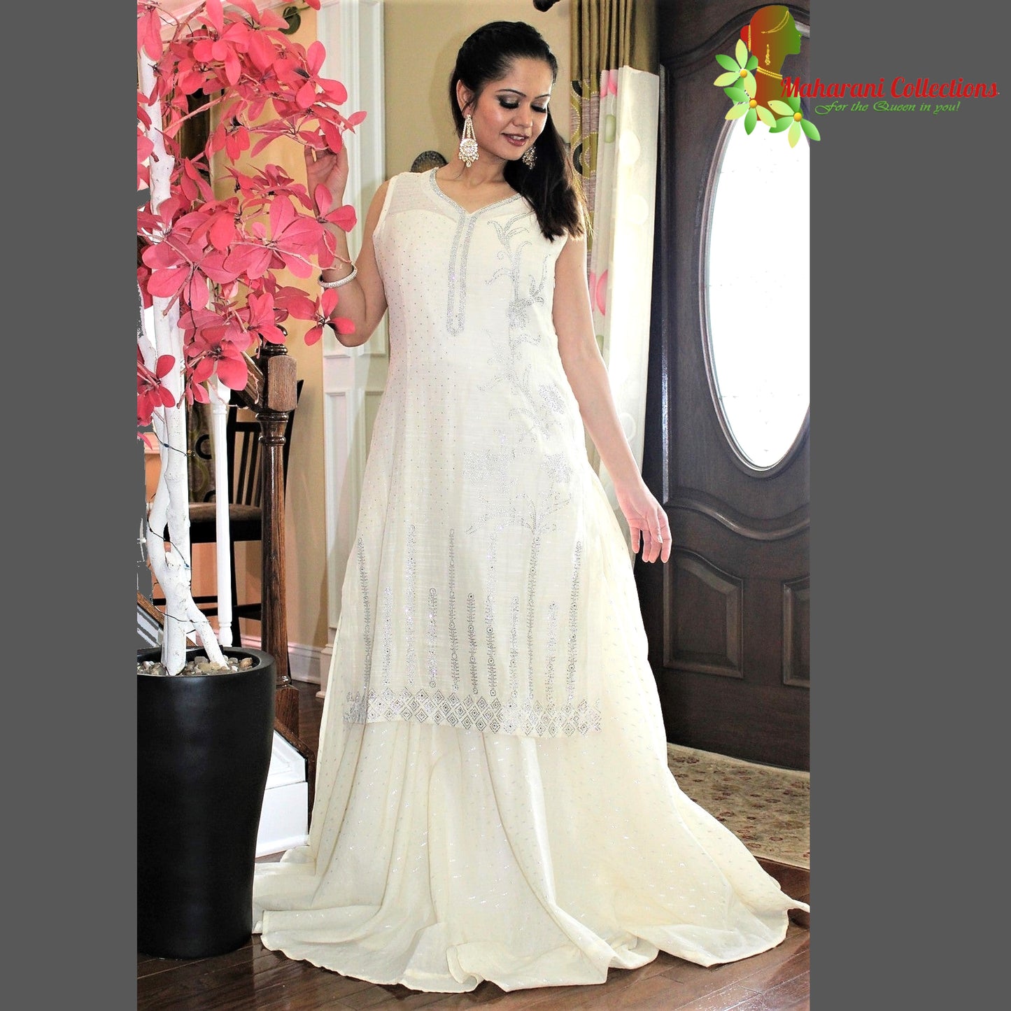 Maharani's Anarkali Suit - Cream (L) - Silk Gala Gown