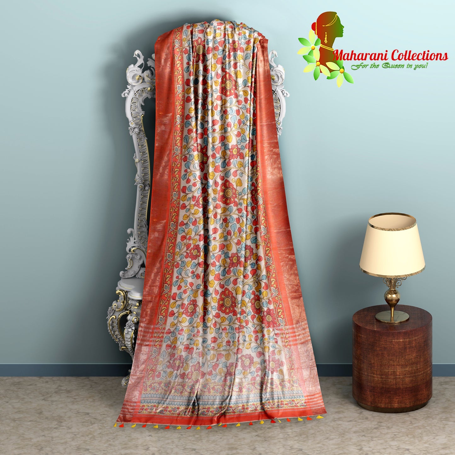 Pure Handloom Linen Silk (Matka) Saree - Orange (with stitched blouse and petticoat)