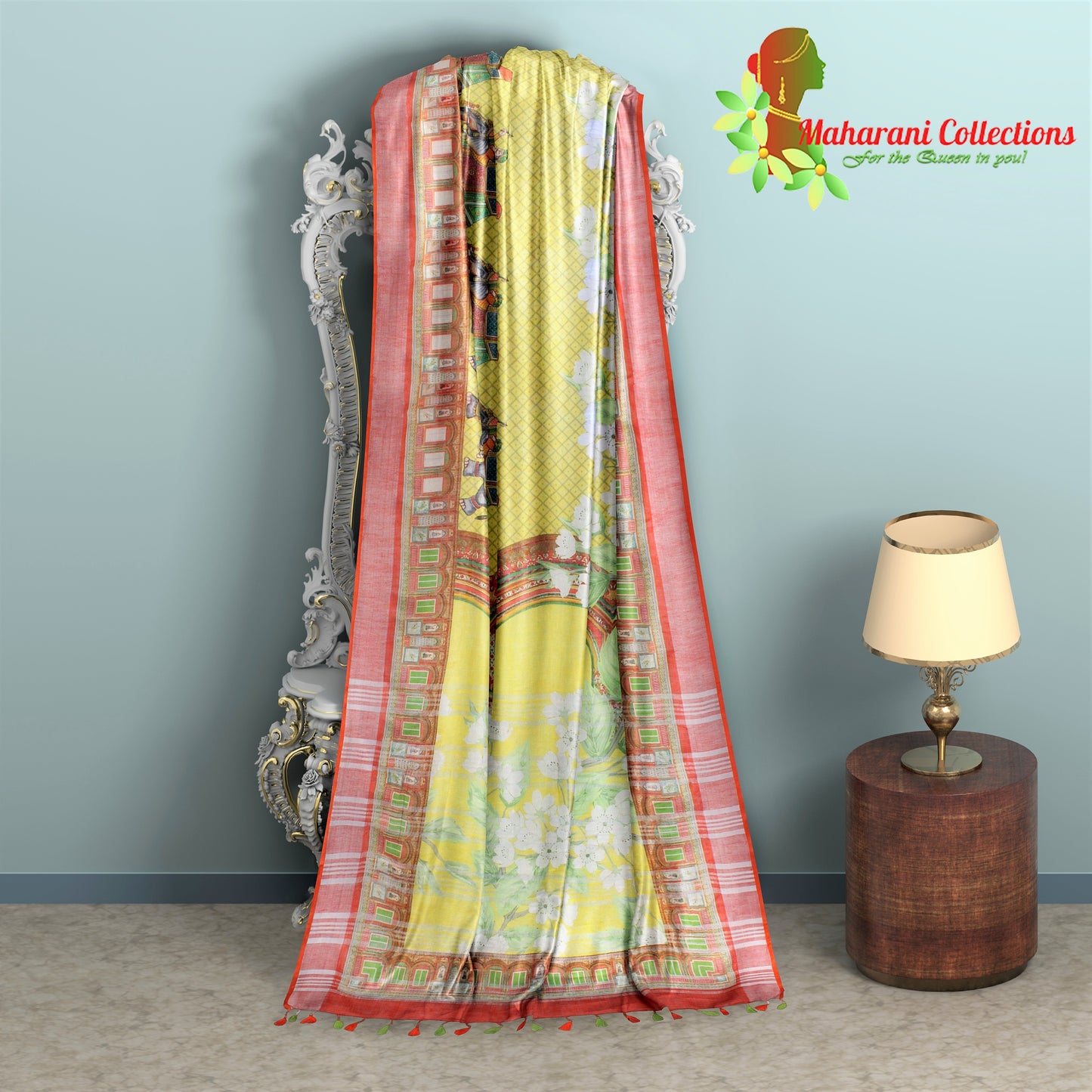 Pure Handloom Linen Silk (Matka) Saree - Yellow (with stitched blouse and petticoat)