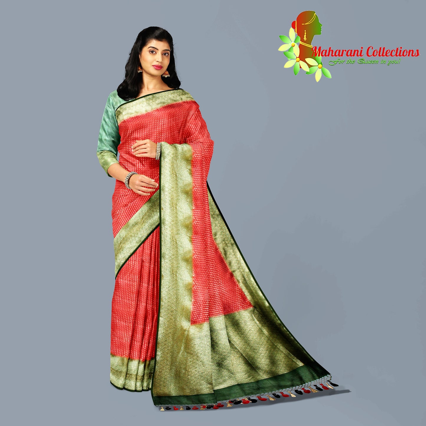 Pure Tussar Silk Saree (Silk Mark) - Red (with Stitched Blouse & Petticoat)
