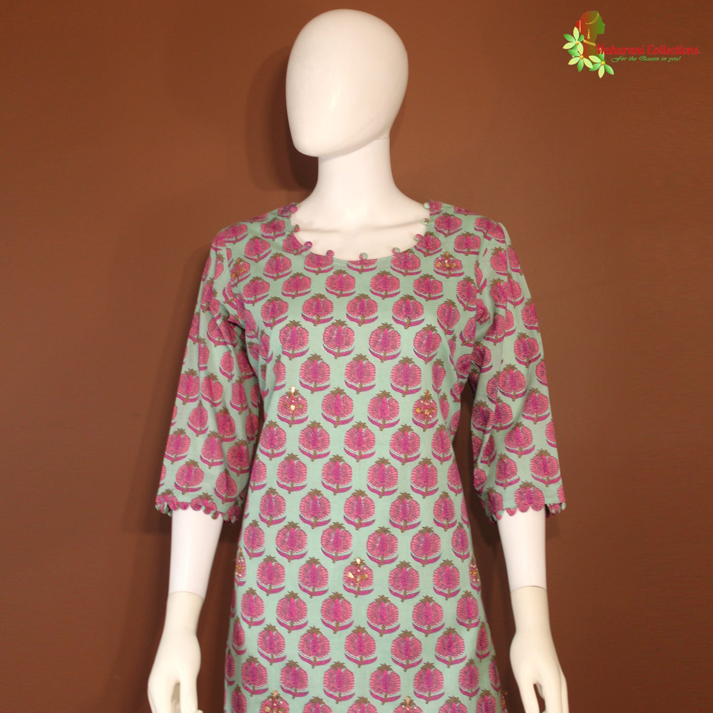 Maharani's Soft Cotton Palazzo Suit Set - Sea Green (M)