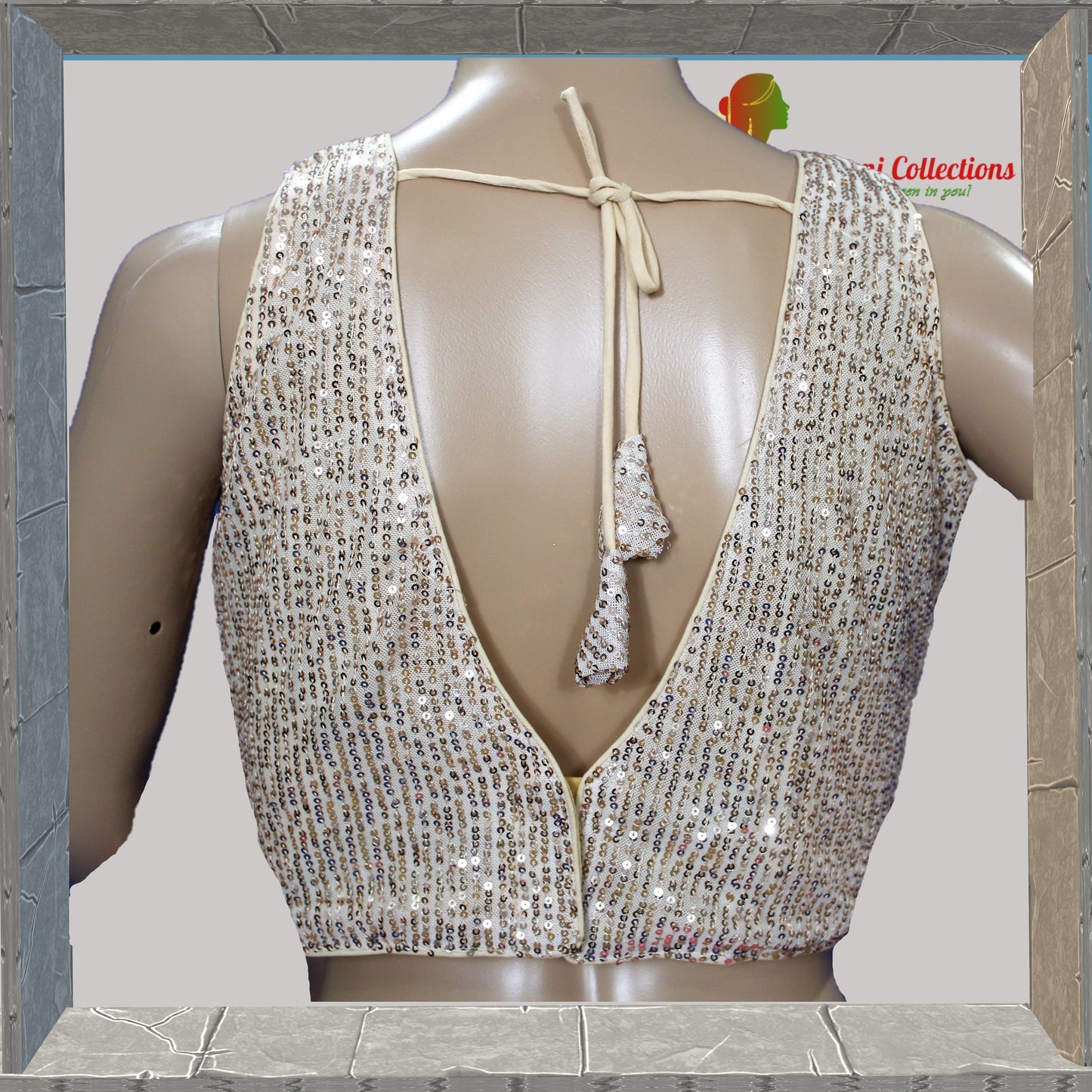 Maharani's Party Wear Georgette Saree - Peacock Blue (with Stitched Blouse and Petticoat)