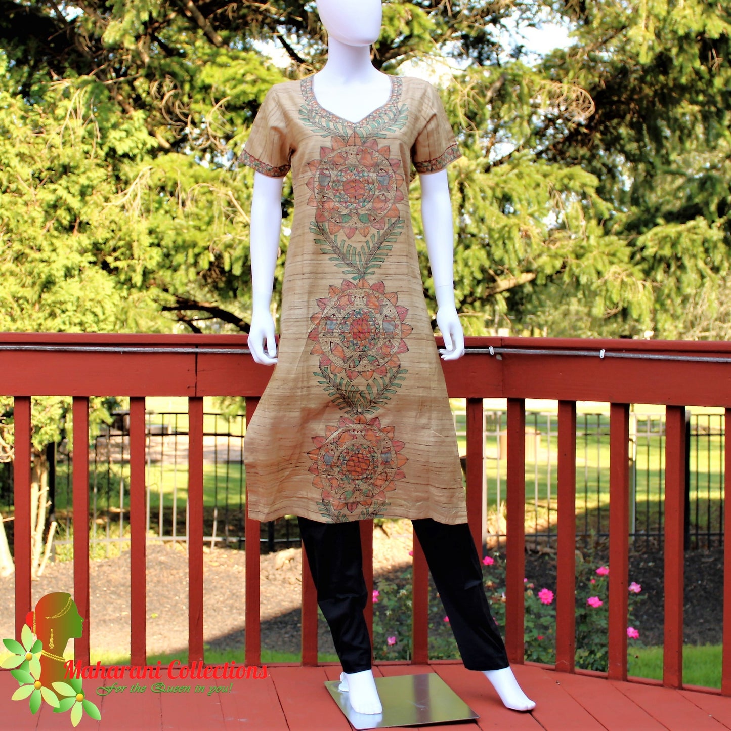 Maharani's Finest Silk Pant Suit - Pure Bhagalpur Tussar Silk - Khaki (M)