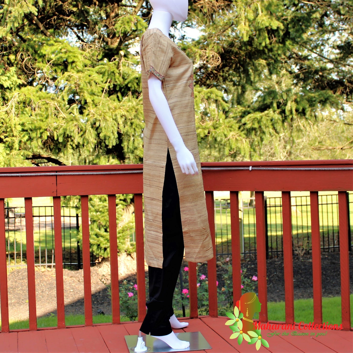 Maharani's Finest Silk Pant Suit - Pure Bhagalpur Tussar Silk - Khaki (M)