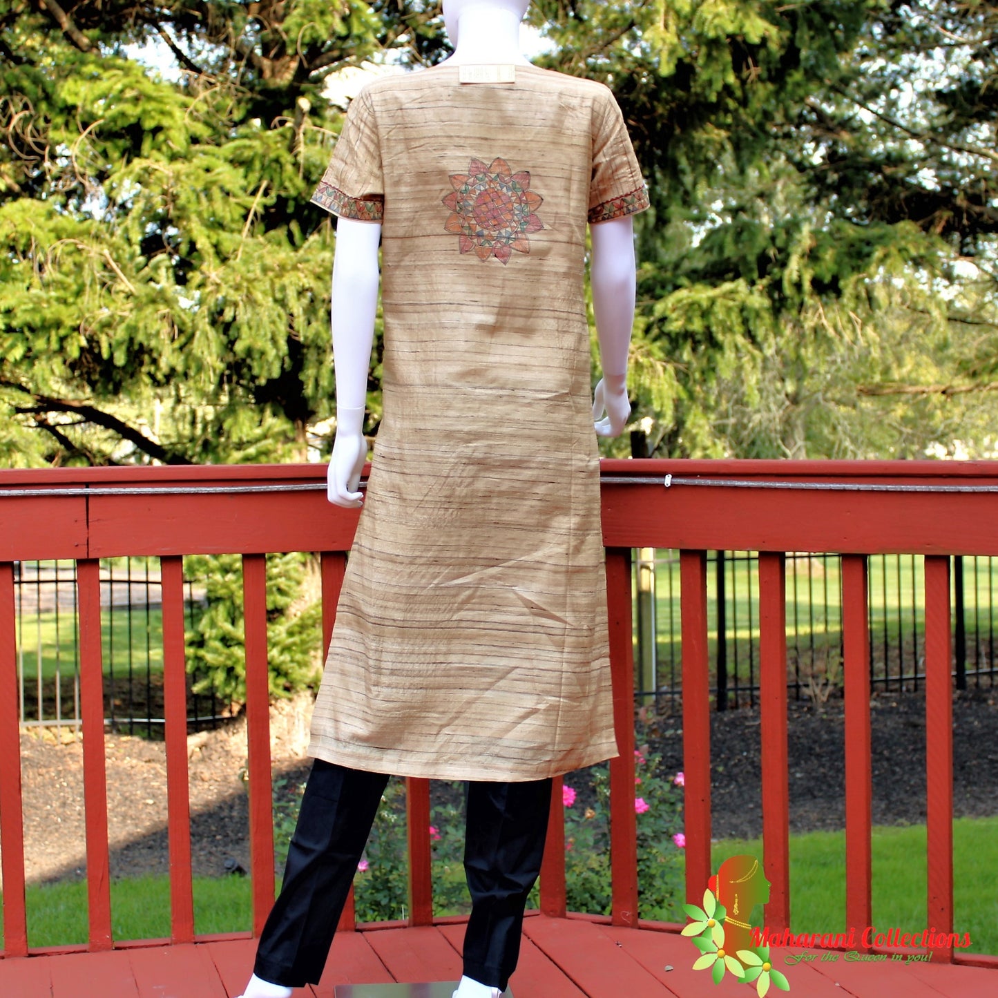 Maharani's Finest Silk Pant Suit - Pure Bhagalpur Tussar Silk - Khaki (M)