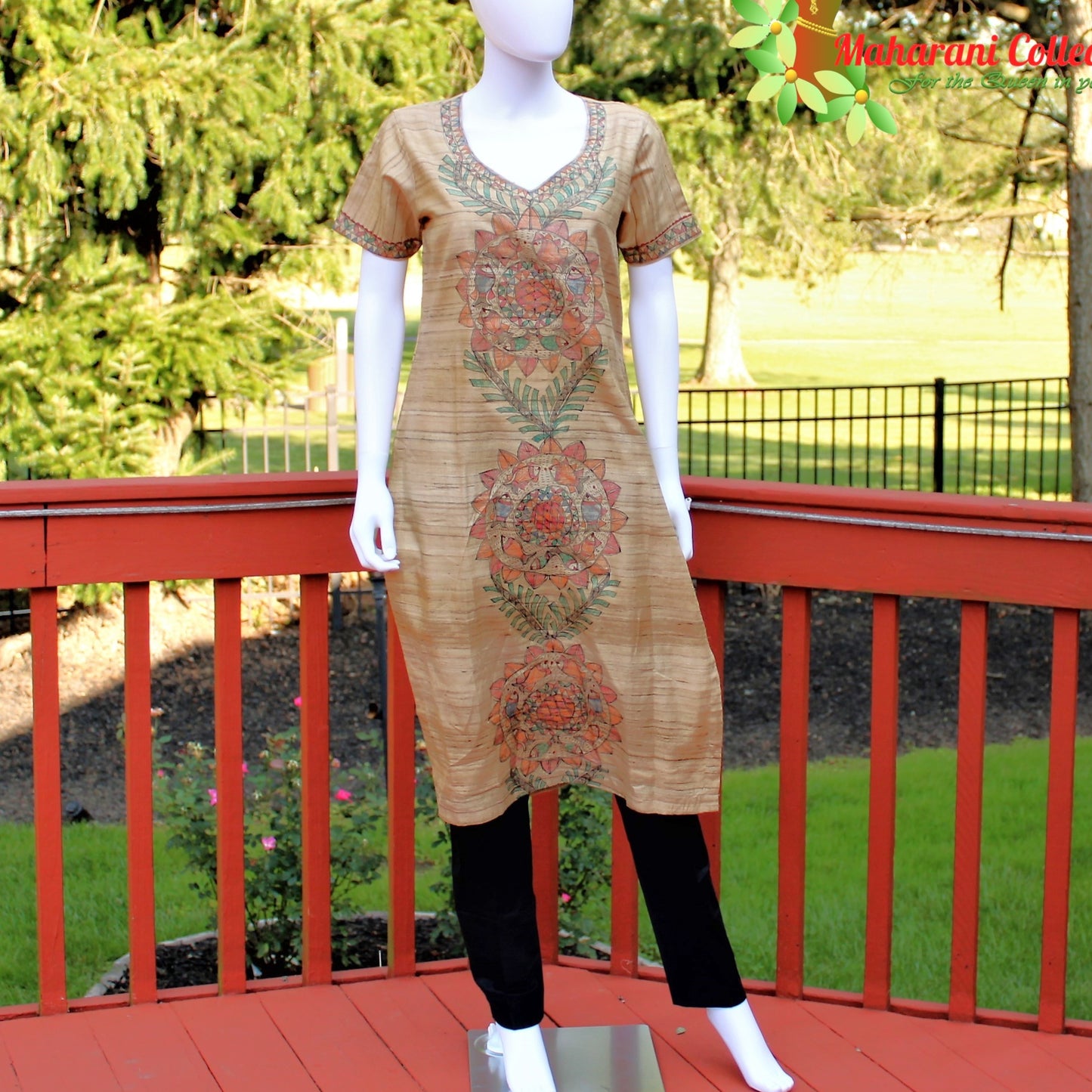 Maharani's Finest Silk Pant Suit - Pure Bhagalpur Tussar Silk - Khaki (M)