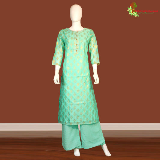 Maharani's Silk Palazzo Suit Set - Sea Green (L)