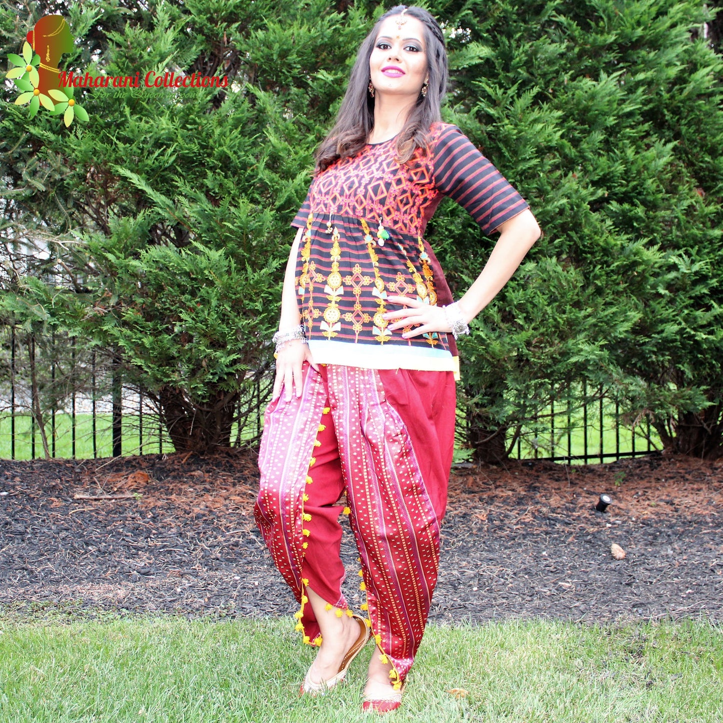 Maharani's Tulip Pant and Choli (Dhoti Choli) - Red (M)