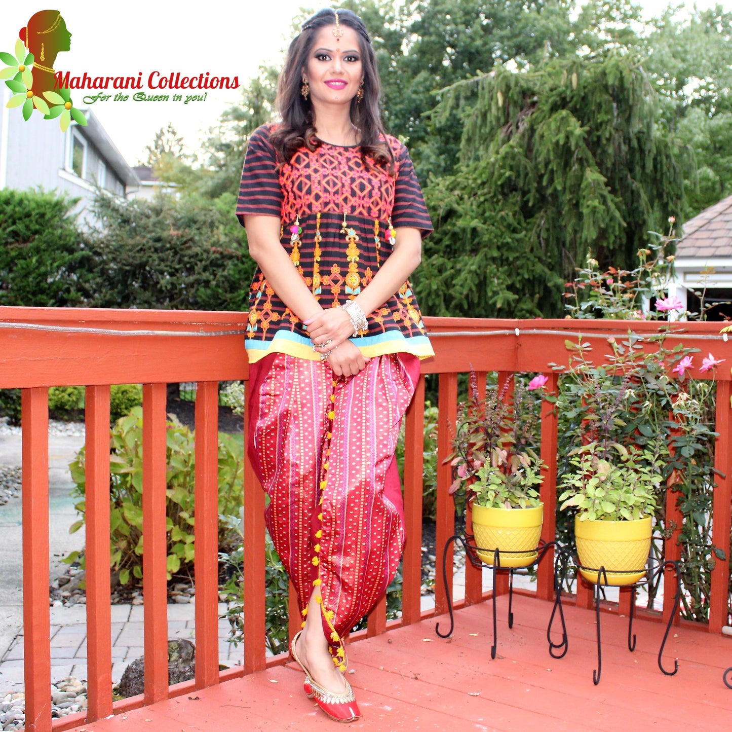 Maharani's Tulip Pant and Choli (Dhoti Choli) - Red (M)