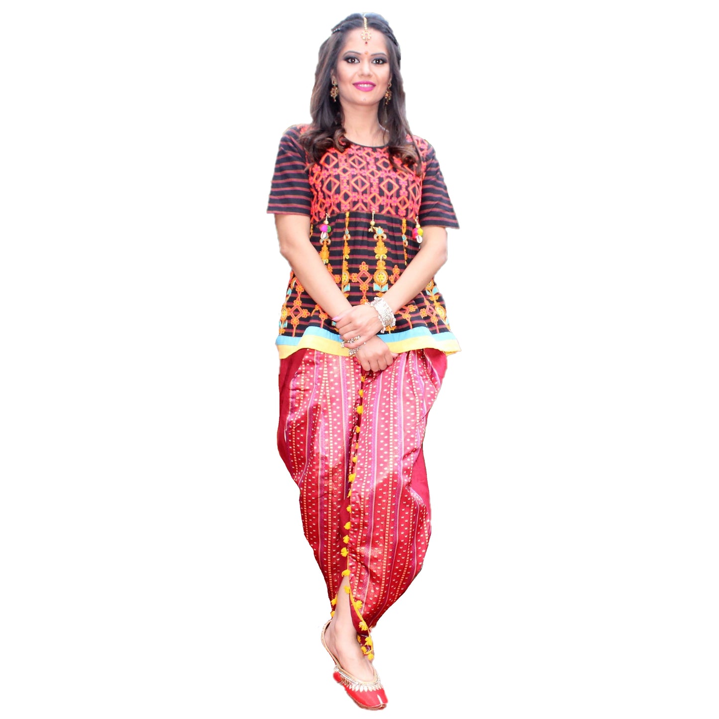 Maharani's Tulip Pant and Choli (Dhoti Choli) - Red (M)