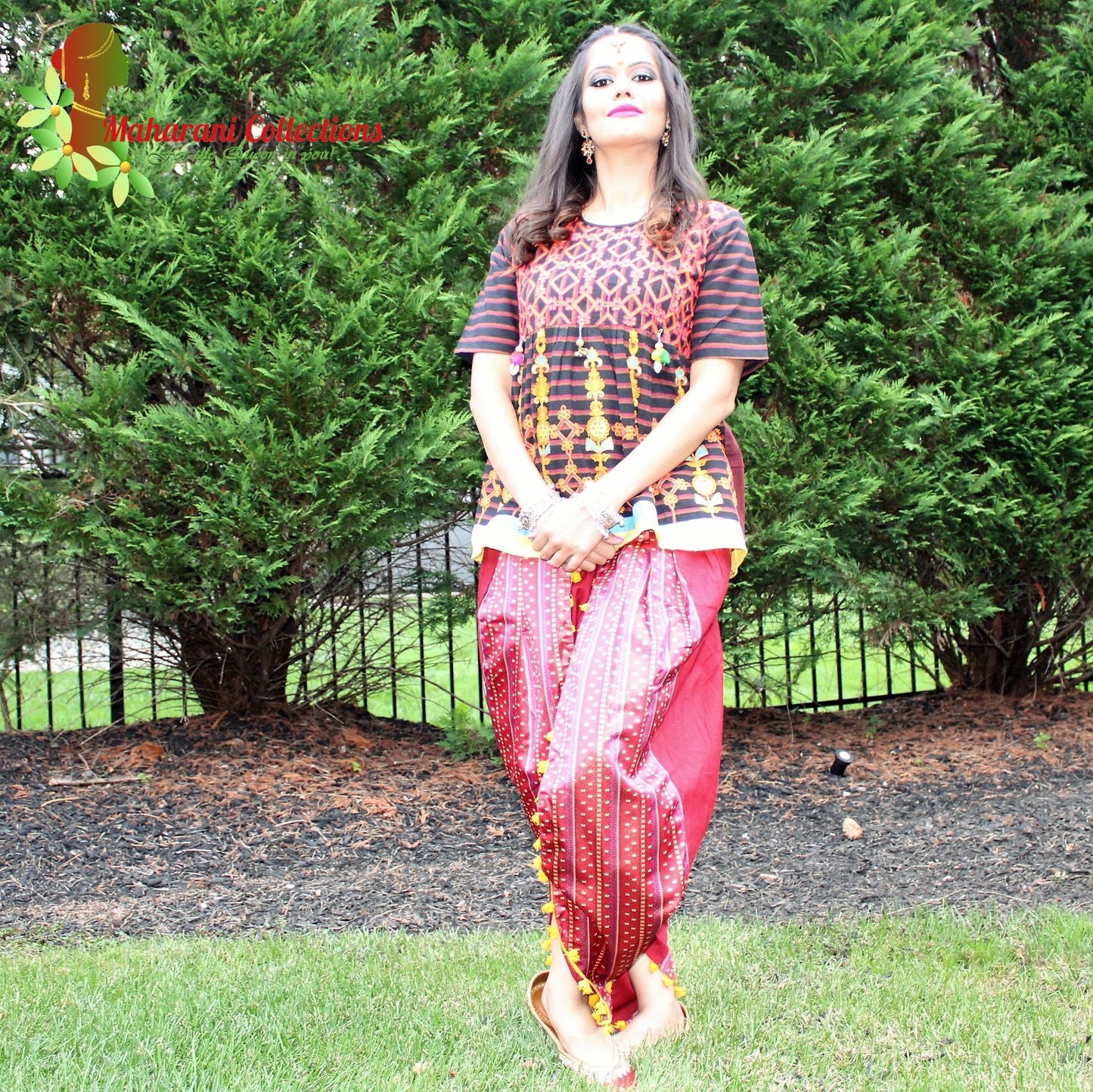 Maharani's Tulip Pant and Choli (Dhoti Choli) - Red (M)