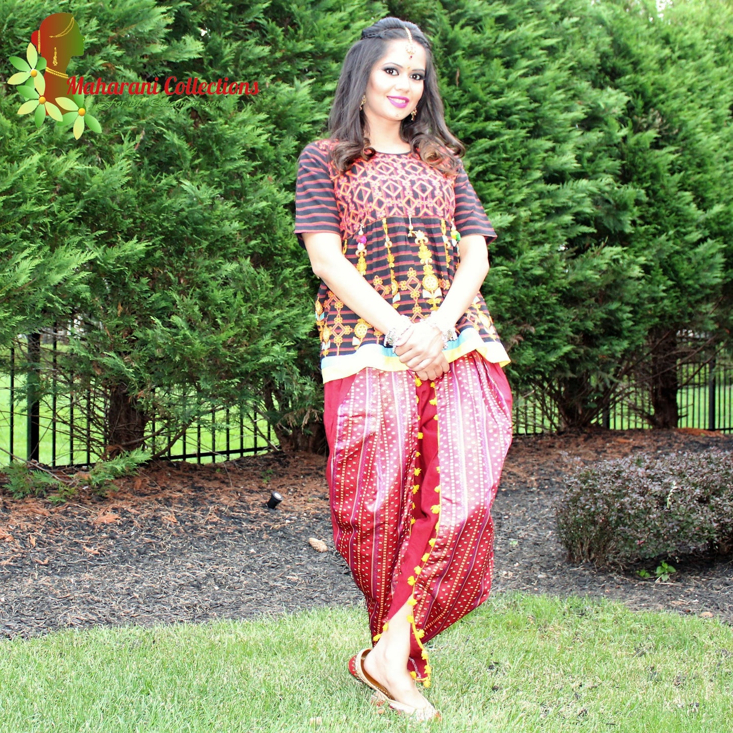 Maharani's Tulip Pant and Choli (Dhoti Choli) - Red (M)