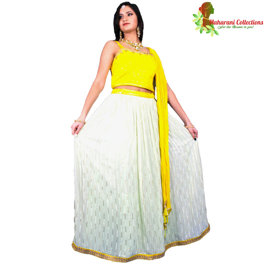 Maharani's Designer Net Silk Lehenga Choli - Yellow/Sea Green