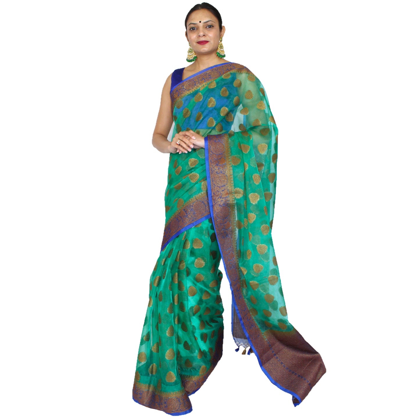 Maharani's Fancy Banarasi Silk Saree - Green (with Stitched Blouse and Petticoat)
