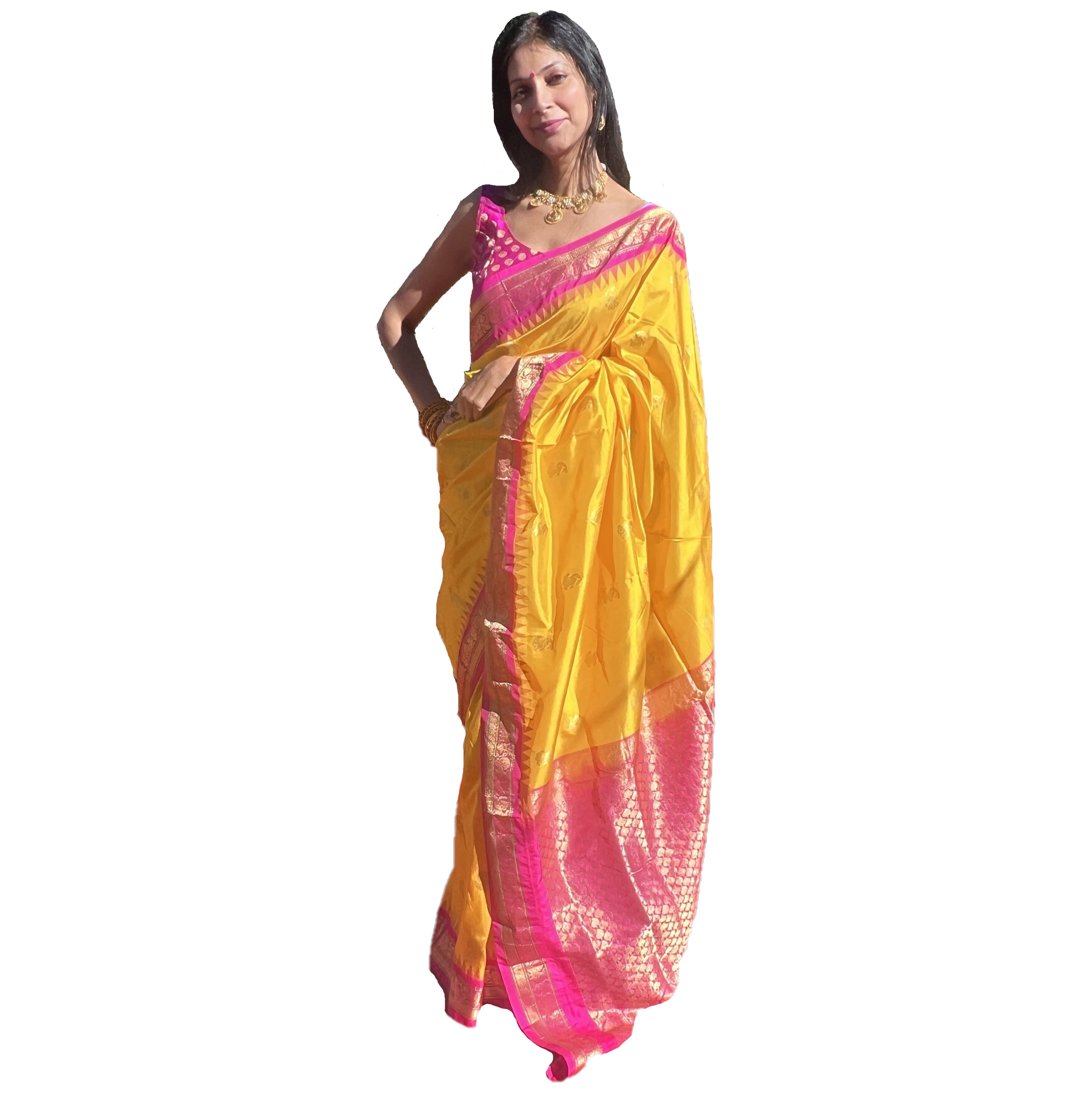 Lemon Yellow Banarasi Silk Embroidered Wedding Festival Heavy Border Saree