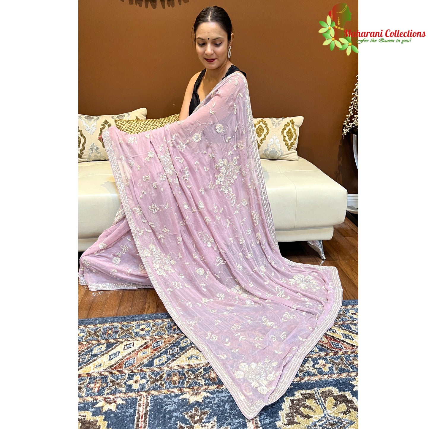 Maharani's Party Wear Tissue Chiffon Saree - Light Purple (with Stitched Petticoat)