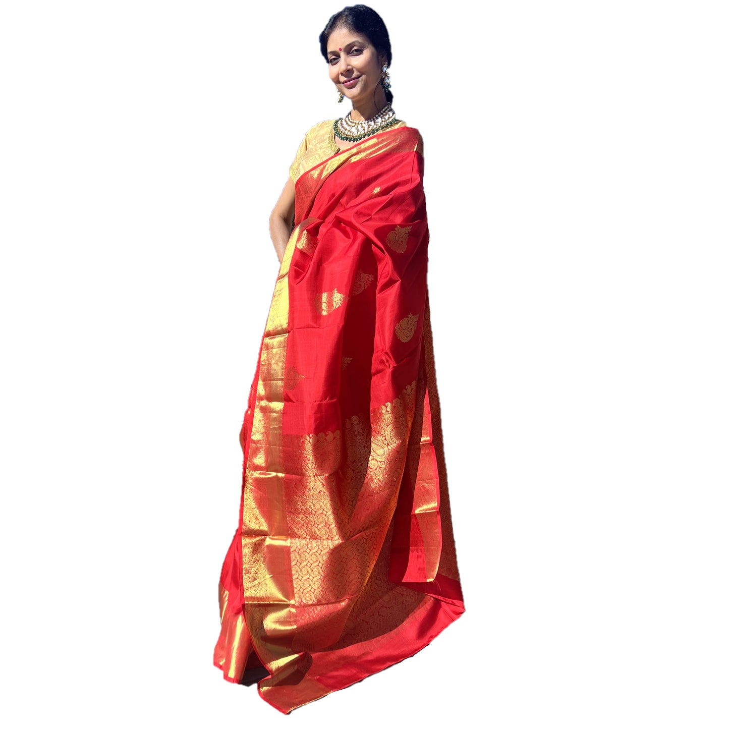 Maharani's Pure Handloom Kanjivaram Silk Saree - Bridal Red with Golden Zari and Boota work