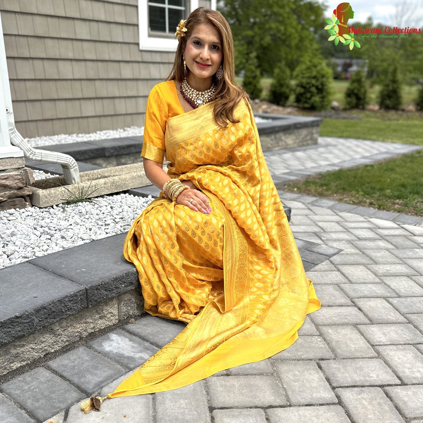 Maharani's Pure Banarasi Khaddi Georgette Saree - Yellow