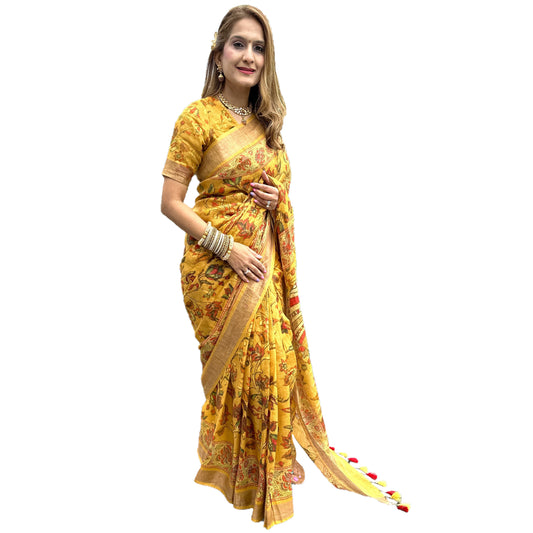 Maharani's Simple Elegance Matka Silk Saree - Mustard Yellow (with Stitched Blouse and Petticoat)