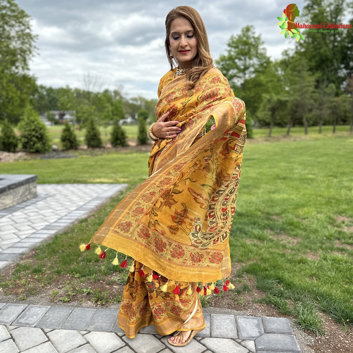 Maharani's Simple Elegance Matka Silk Saree - Mustard Yellow (with Stitched Blouse and Petticoat)