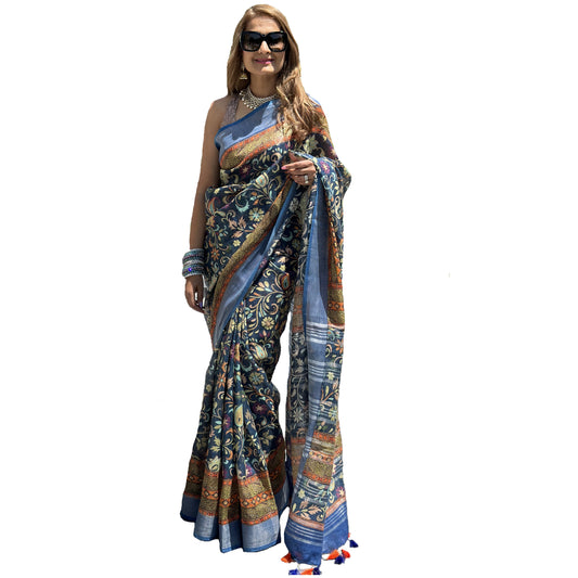 Maharani's Simple Elegance Matka Silk Saree - Light Blue (with stitched blouse and petticoat)