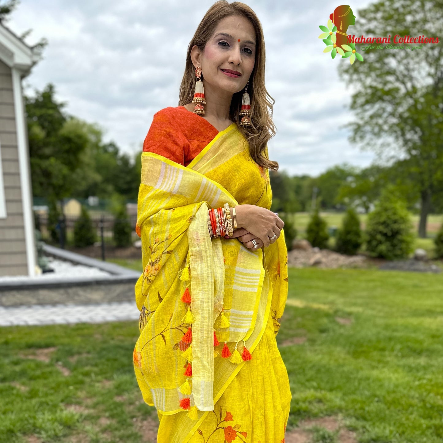 Maharani's Simple Elegance Matka Silk Saree - Auspicious Yellow (with stitched blouse and petticoat)